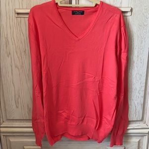 Zara Peach V-neck Cotton Sweater